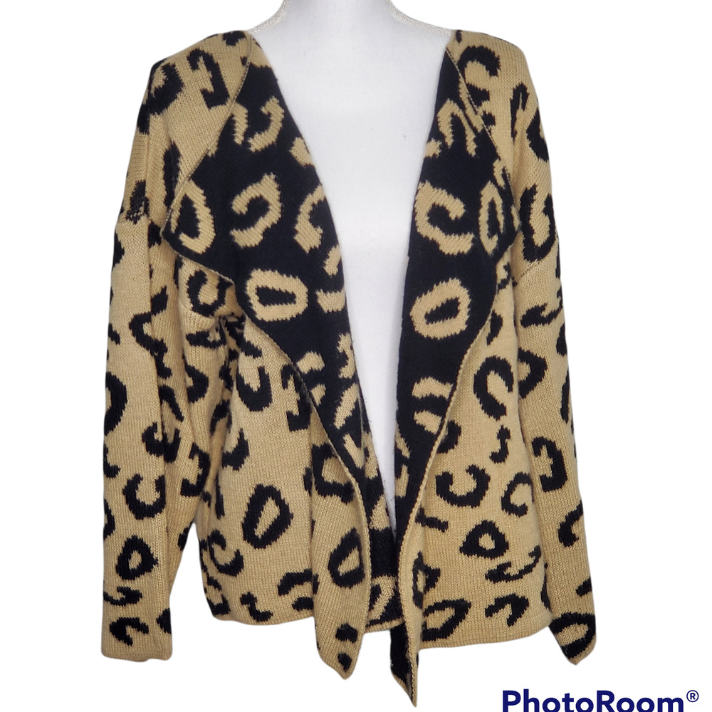 Shein Leopard Print Waterfall Front Cardigan Sz S - image 1